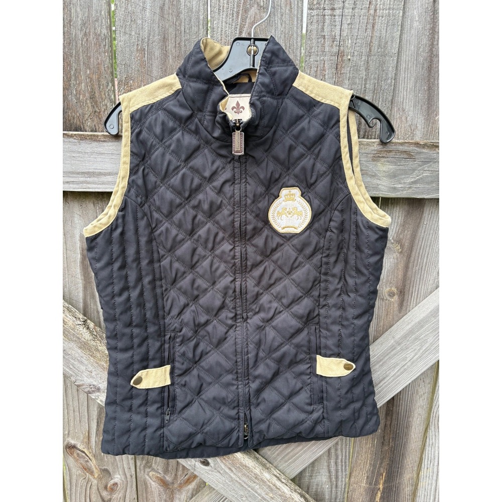 Equine Couture Parisian Vest Womens‎ Large Black Tan Quilted Equestrian Riding L